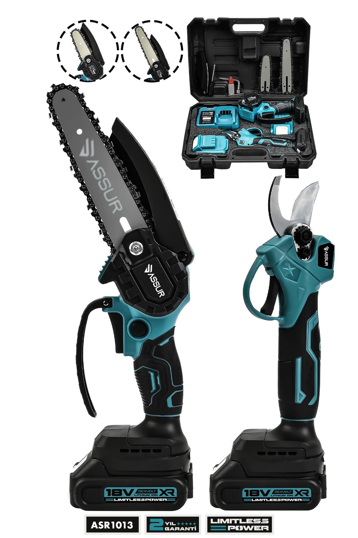Assur ASR1013 18V Dal Budama Makası + Testeresi 2li Set Mavi